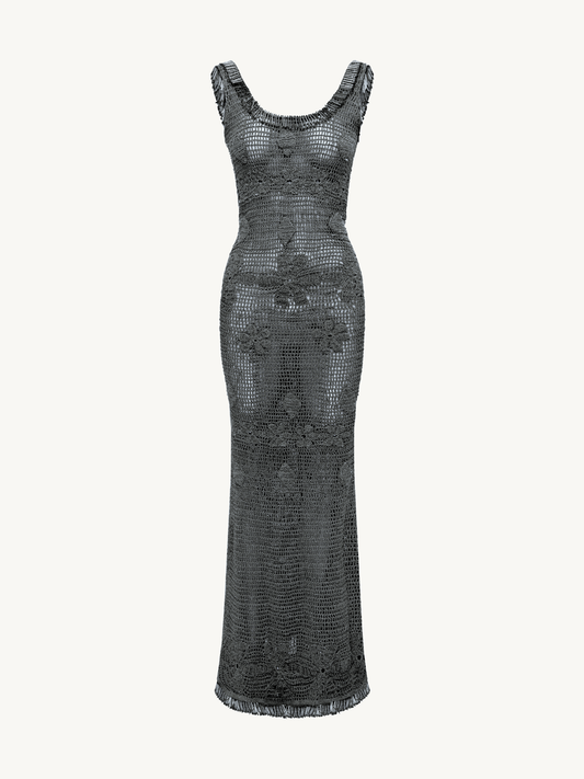 Ana Hand Crochet Dress - Onyx