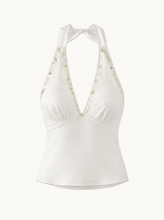 Celine Hand Beaded Camisole - Salt