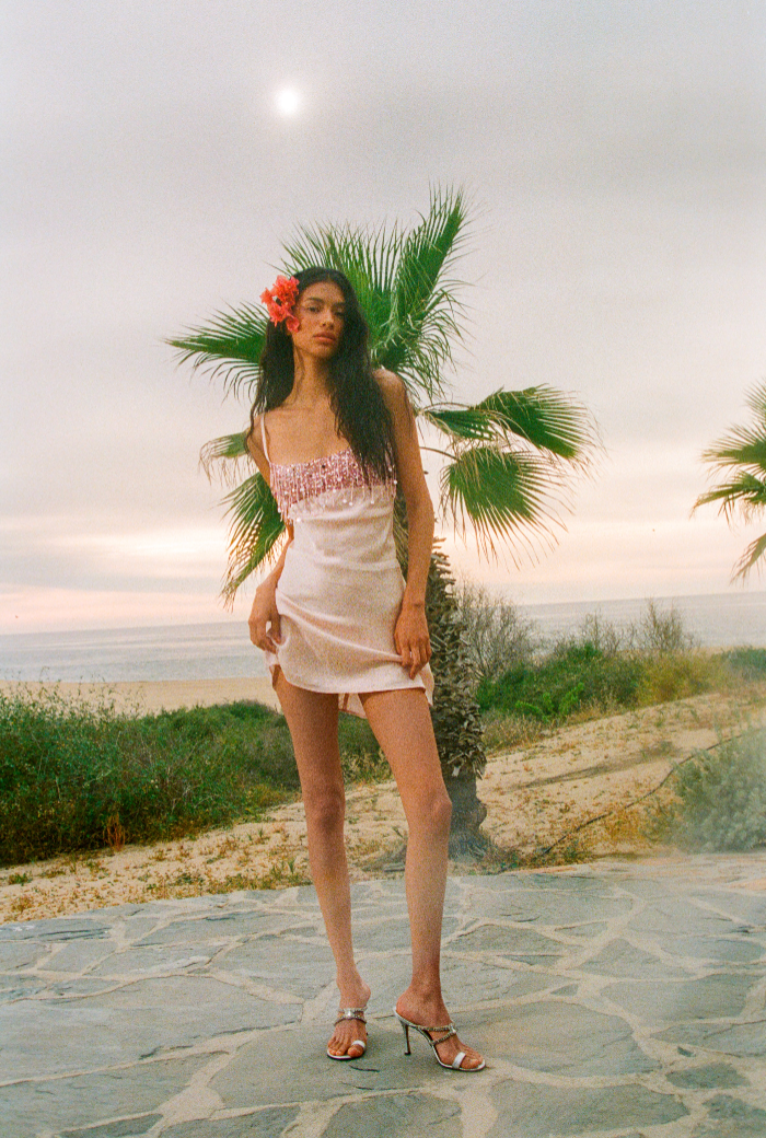 Yasmin Hand Beaded Mini Dress - Blush Pink