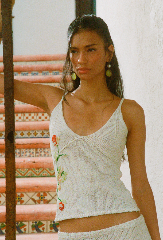 Carolina Embroidered Camisole - Star White Sequin