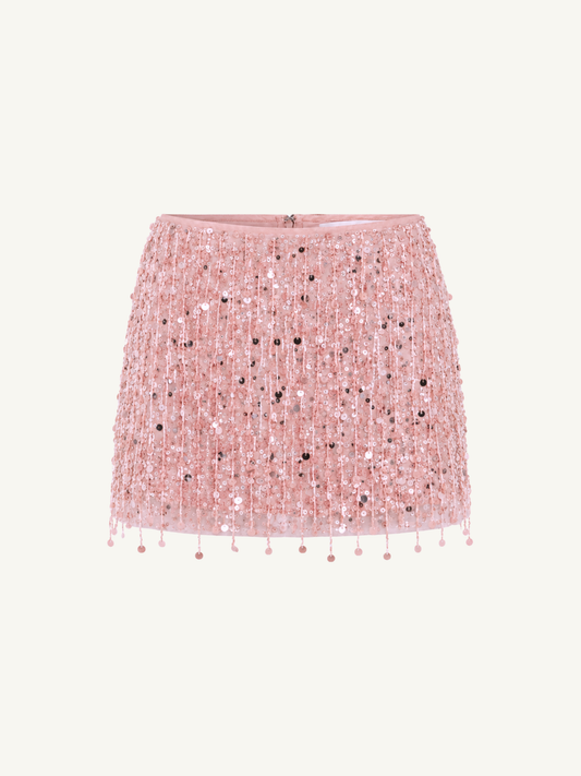Yasmin Hand Beaded Mini Skirt - Blush Pink