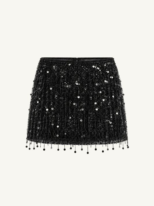 Yasmin Hand Beaded Mini Skirt - Midnight Black