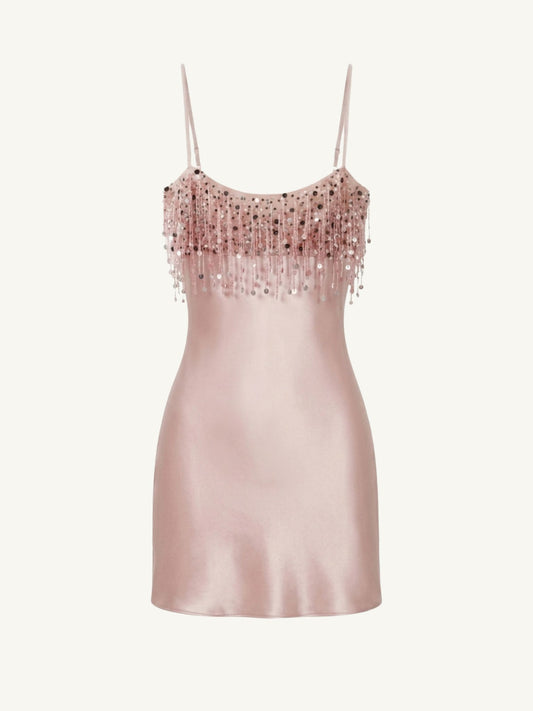 Yasmin Hand Beaded Mini Dress - Blush Pink