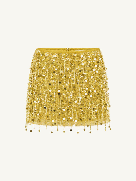Yasmin Hand Beaded Mini Skirt - Gold