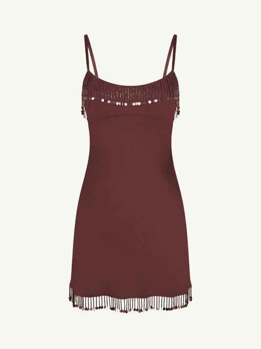 Nikola Hand Beaded Mini Dress - Plum