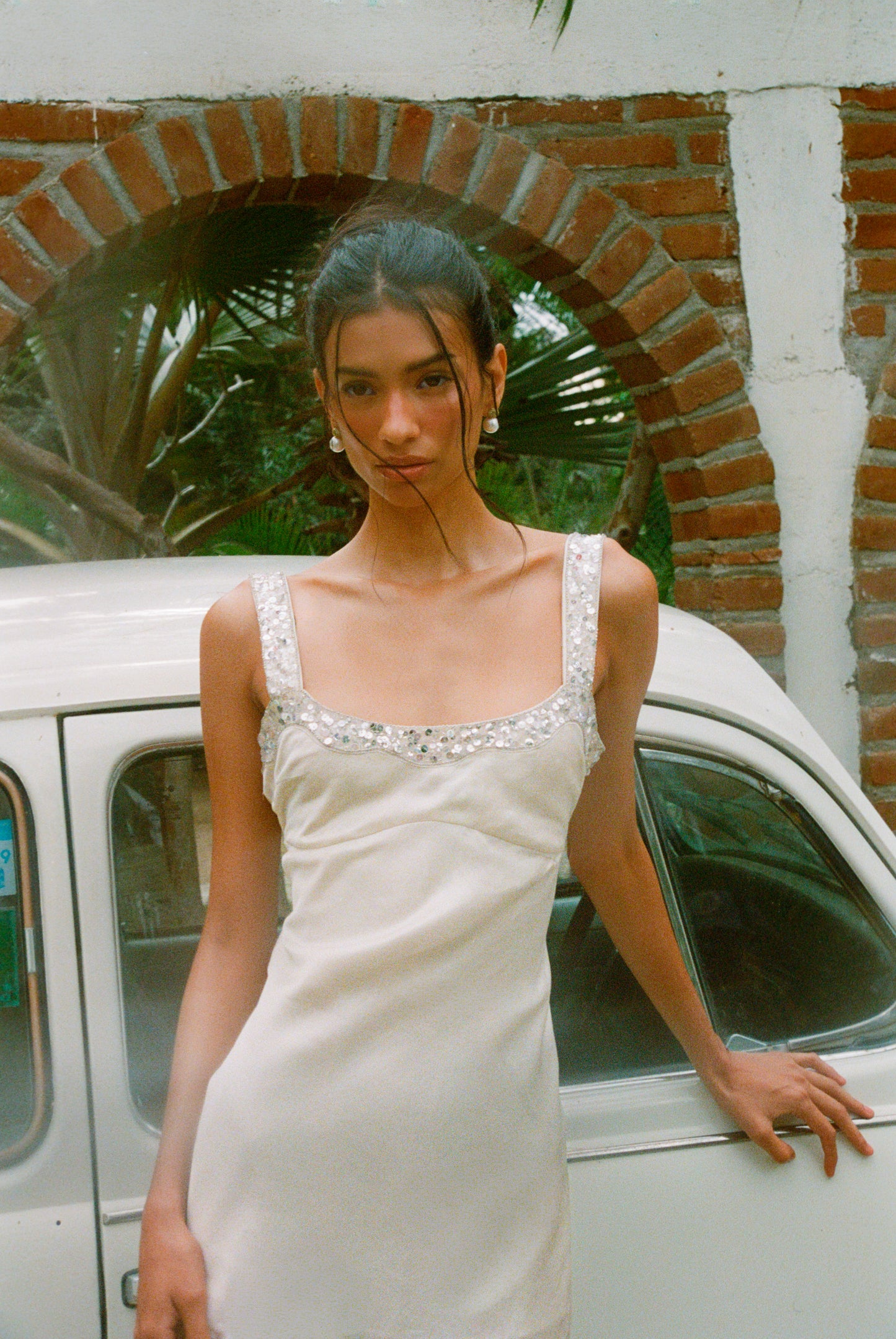 Nikolina Hand Beaded Mini Dress - Salt