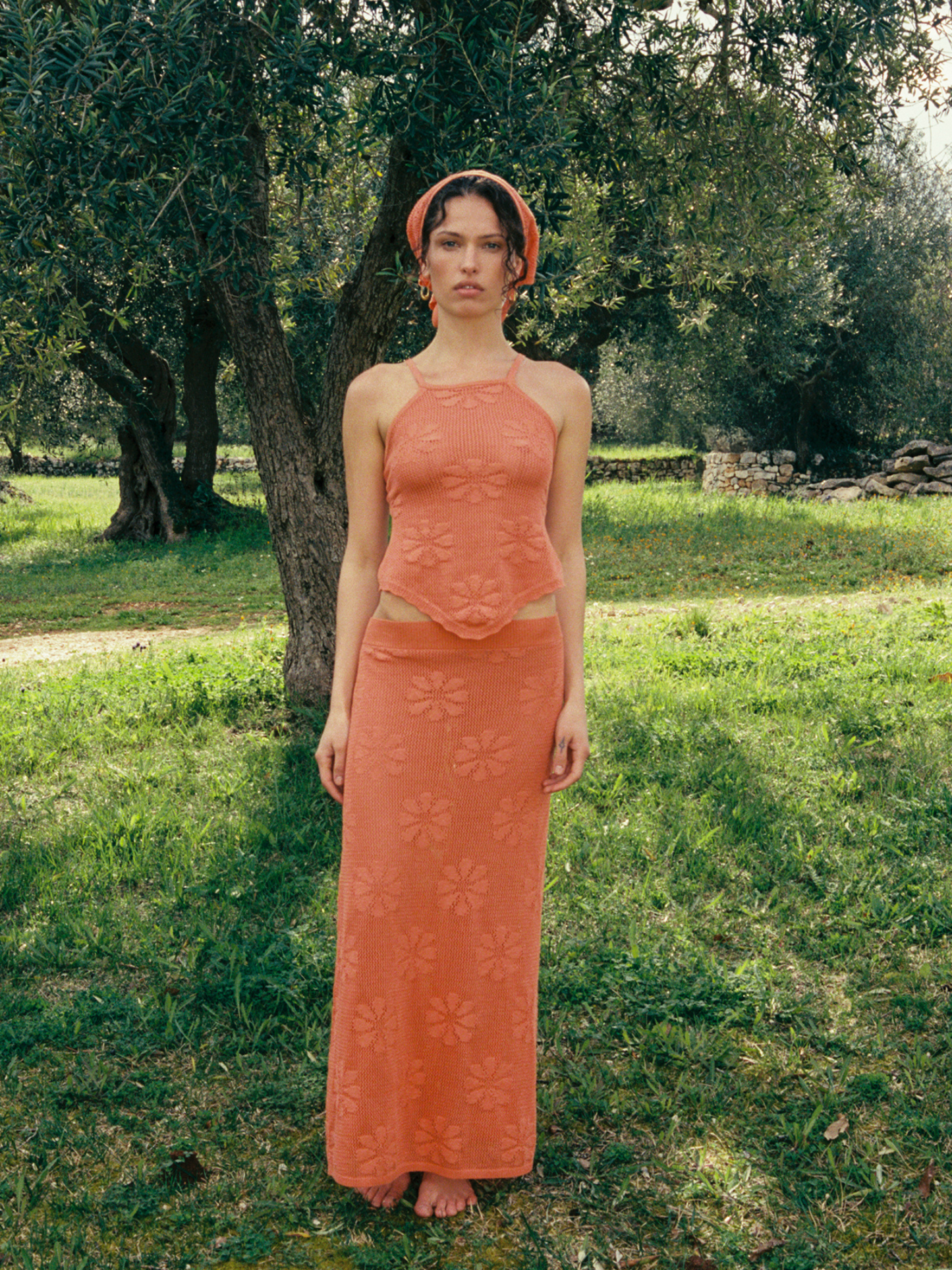 Bruna Crochet Top - Tangerine