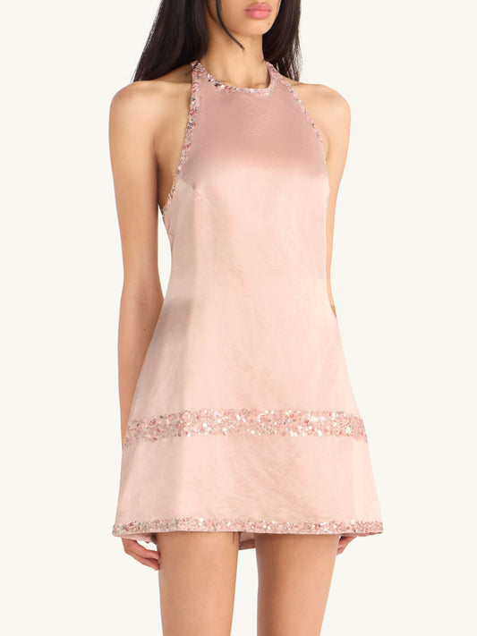 Marina Hand Beaded Mini Dress - Bon Bon Pink