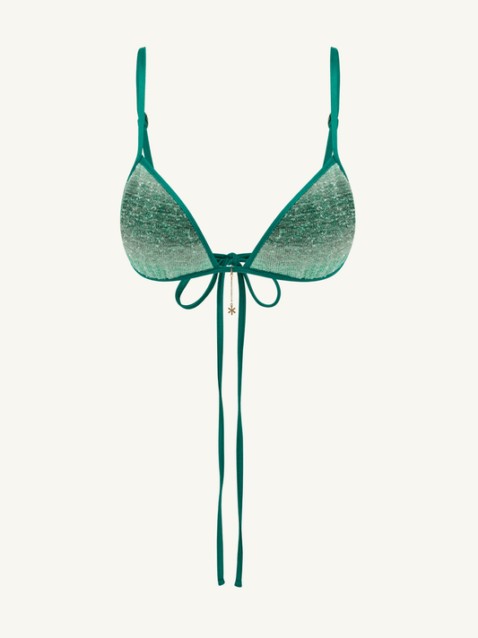 Iara Knitted Bikini Top - Palm Green Sequin