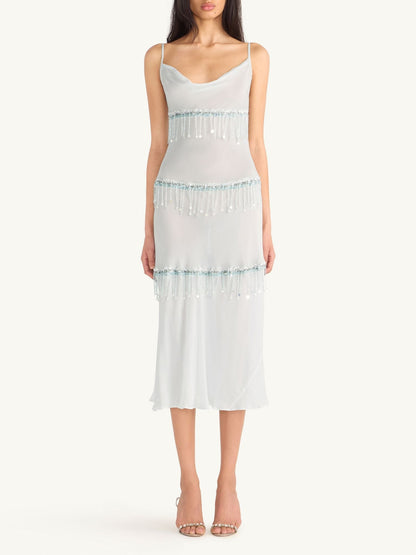 Layla Hand Beaded Dress - Ice Blue