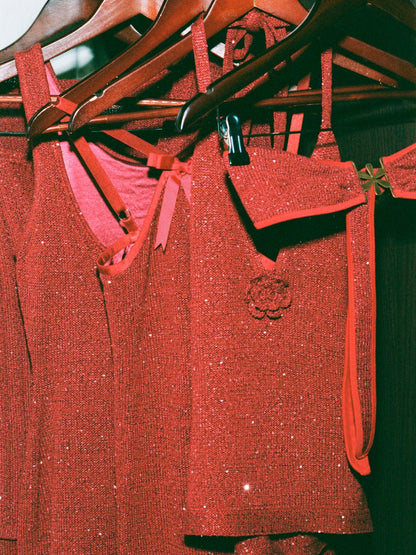 Daphne Halter Top - Wine Sequin