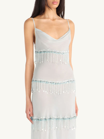 Layla Hand Beaded Dress - Ice Blue