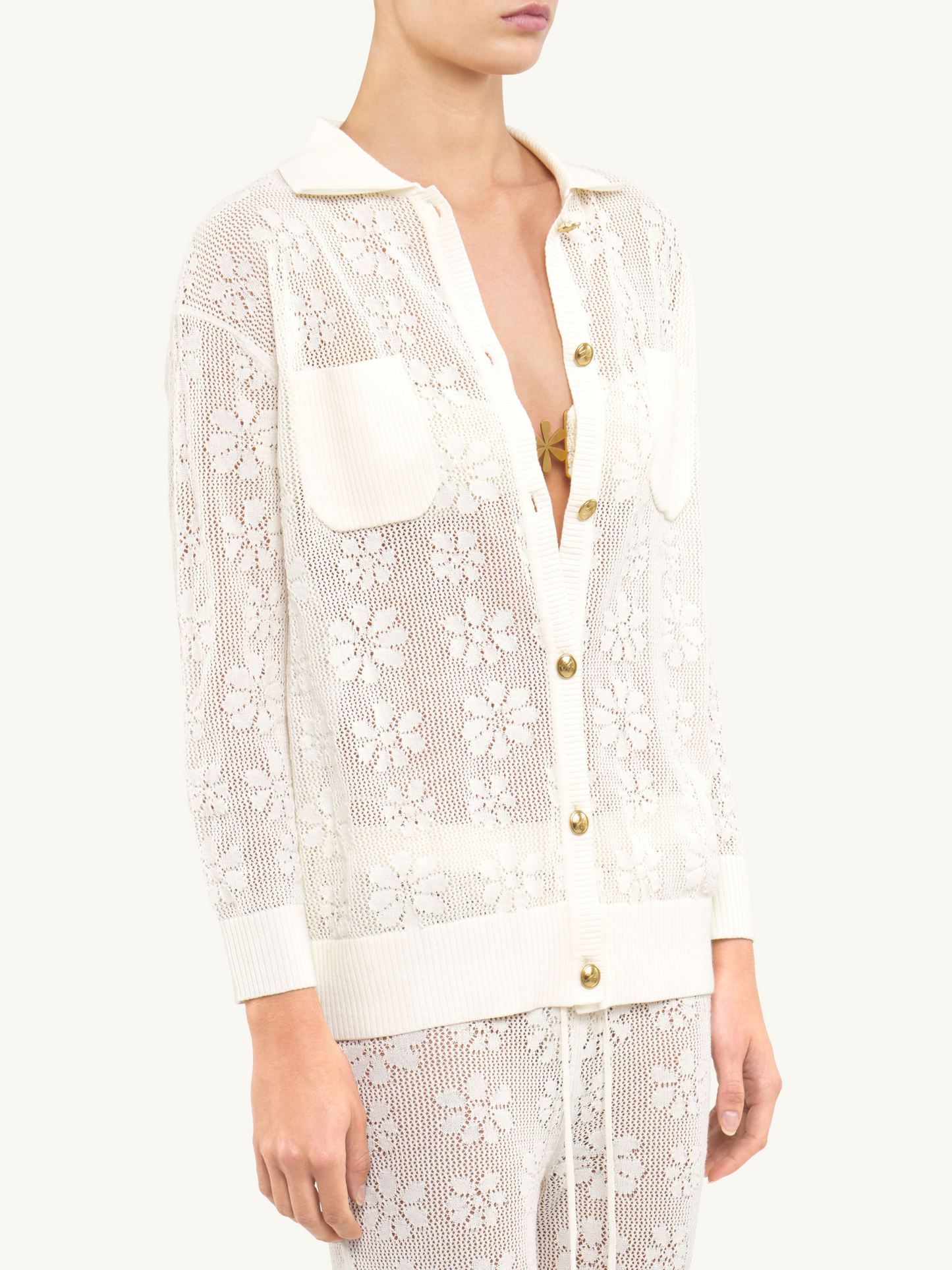 Delilah Crochet Shirt - Salt