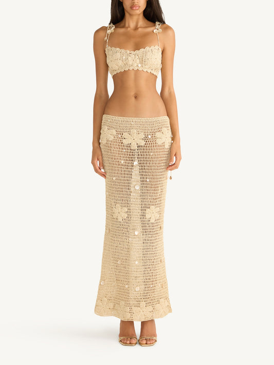 Charlotte Hand Crochet Skirt - Sand Shimmer
