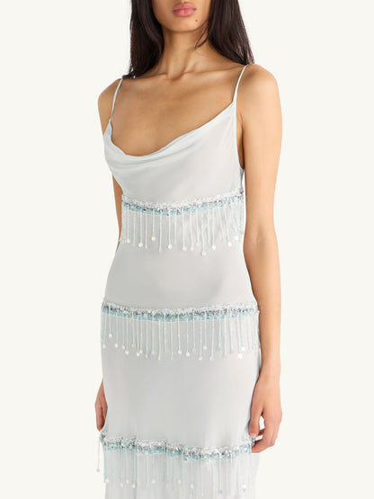 Layla Hand Beaded Dress - Ice Blue
