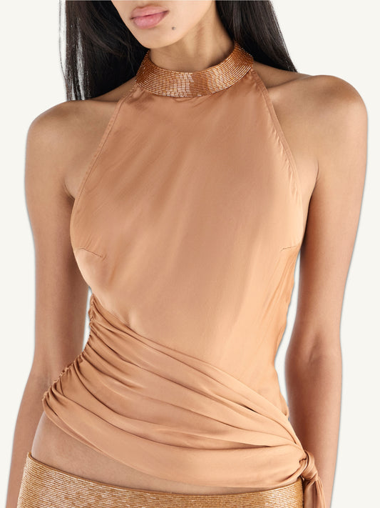 Stella Hand Beaded Top - Almond