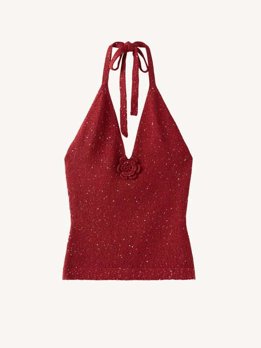 Daphne Halter Top - Wine Sequin