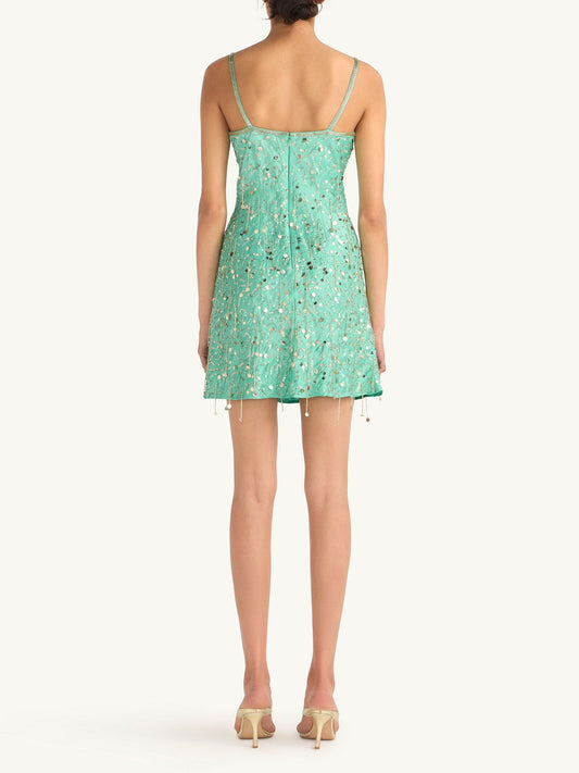 Marta Hand Beaded Mini Dress - Swimming Pool Blue