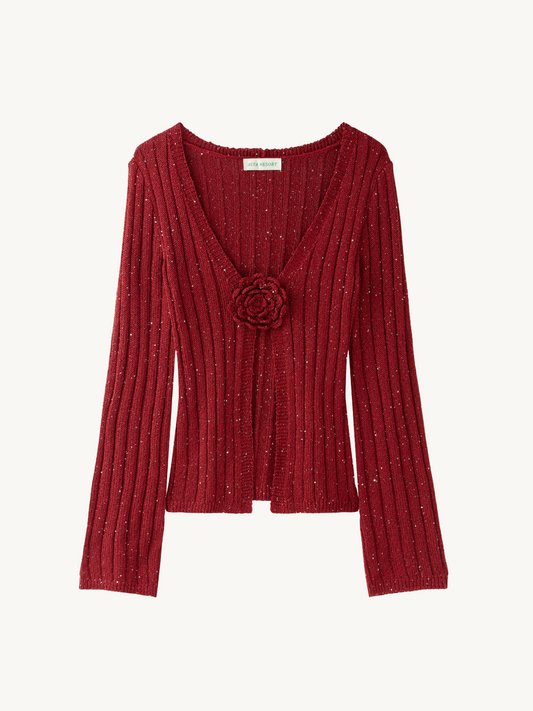 Rosie Cropped Cardigan - Wine Sequin