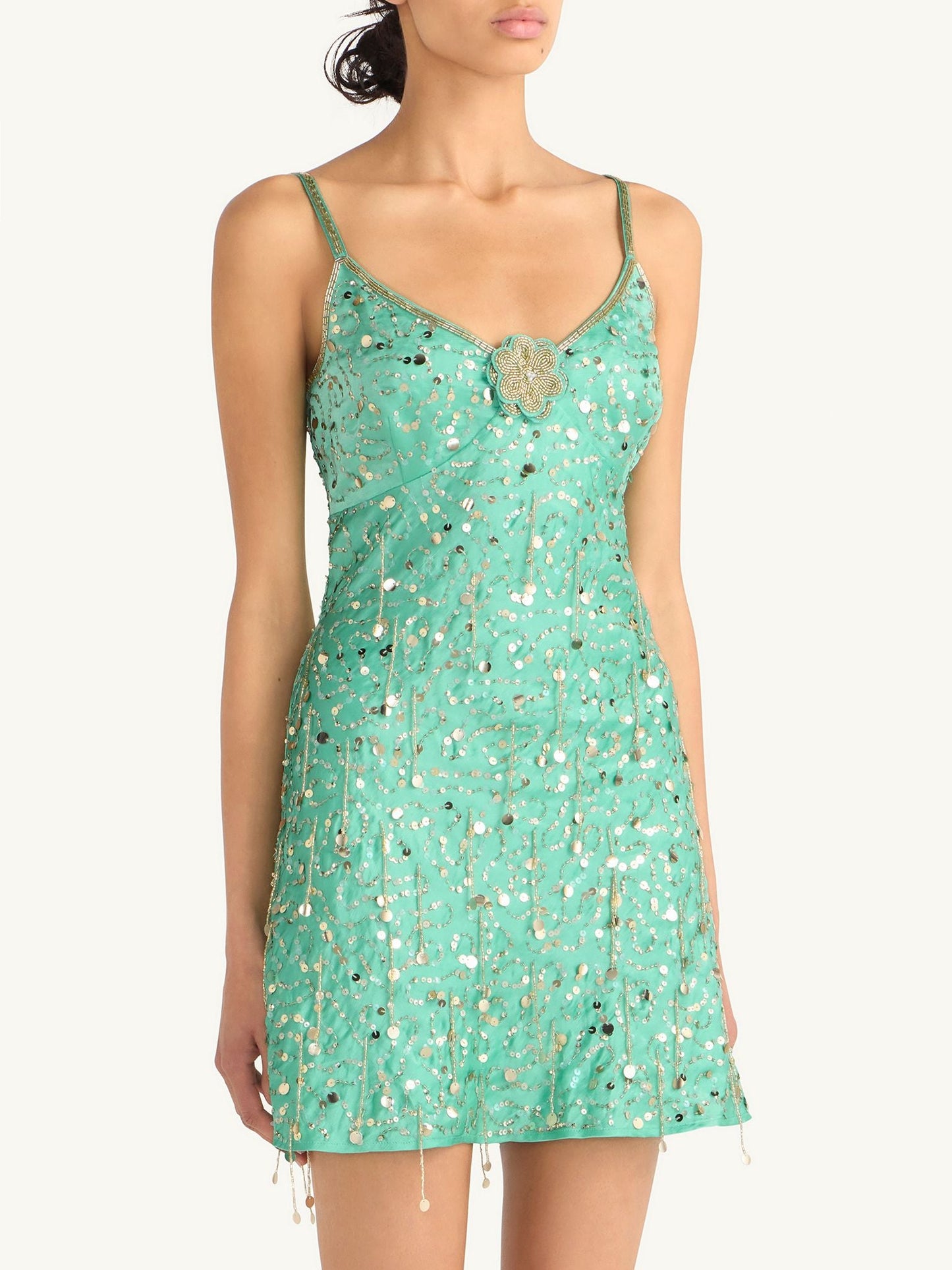 Marta Hand Beaded Mini Dress - Swimming Pool Blue