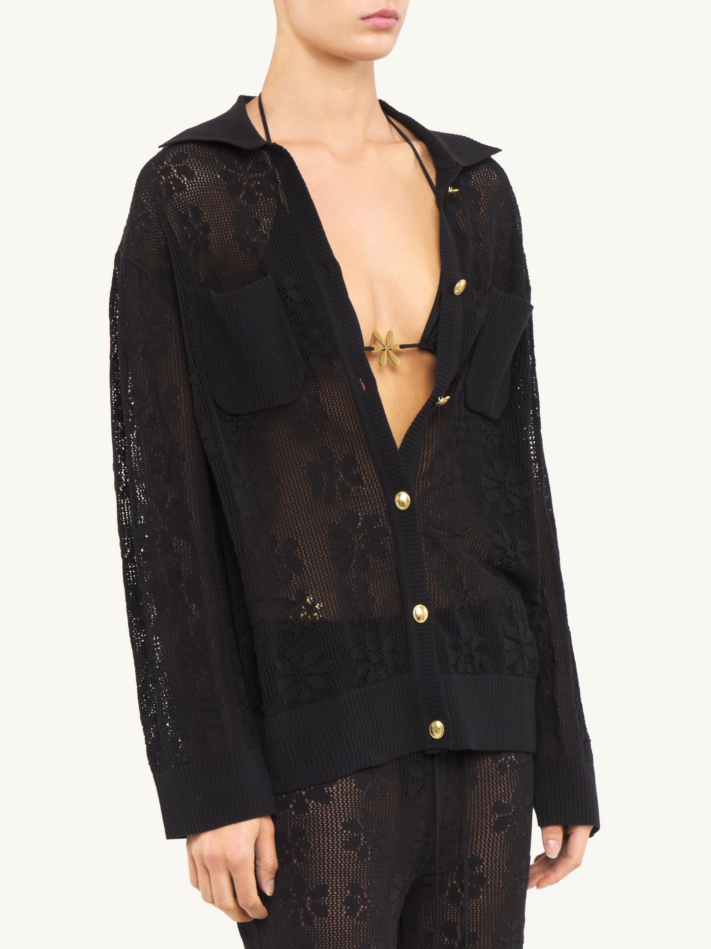 Delilah Crochet Shirt - Black