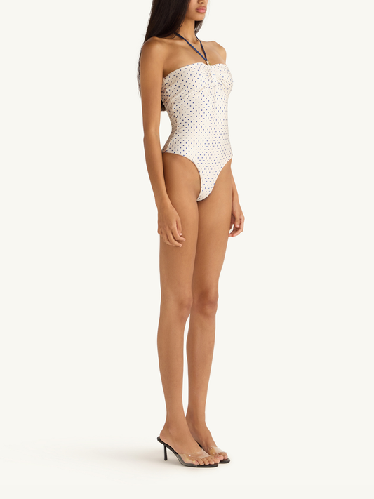 Alana Halter One-Piece - Navy Polka