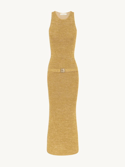 Natalia Belted Dress - Gold Sequin