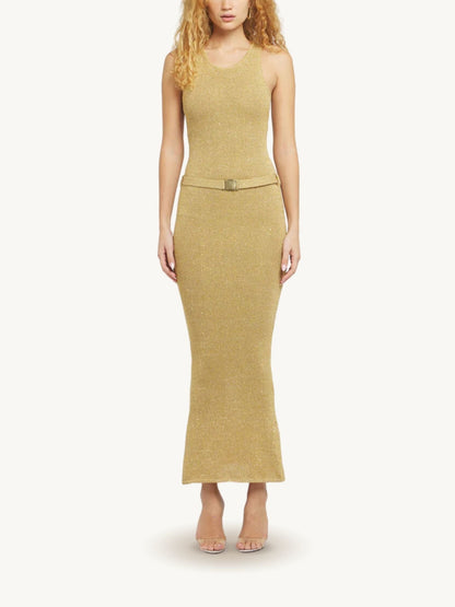 Natalia Belted Dress - Gold Sequin