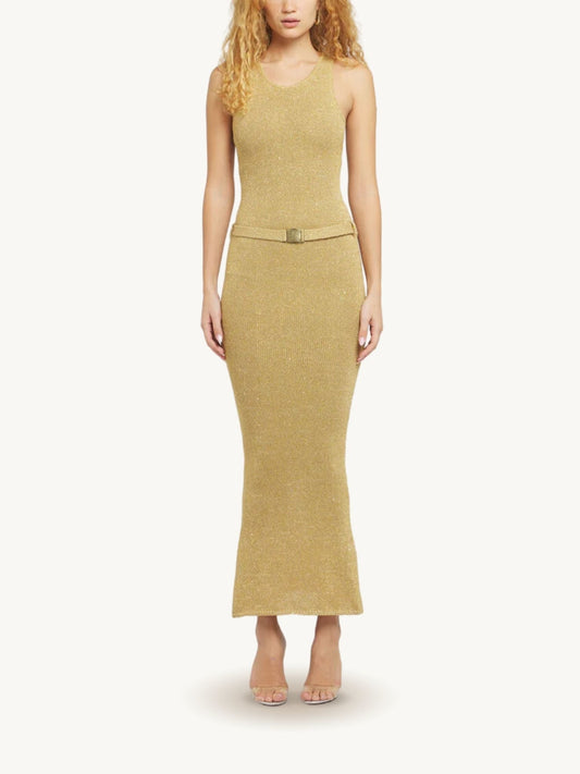 Natalia Belted Dress - Gold Sequin