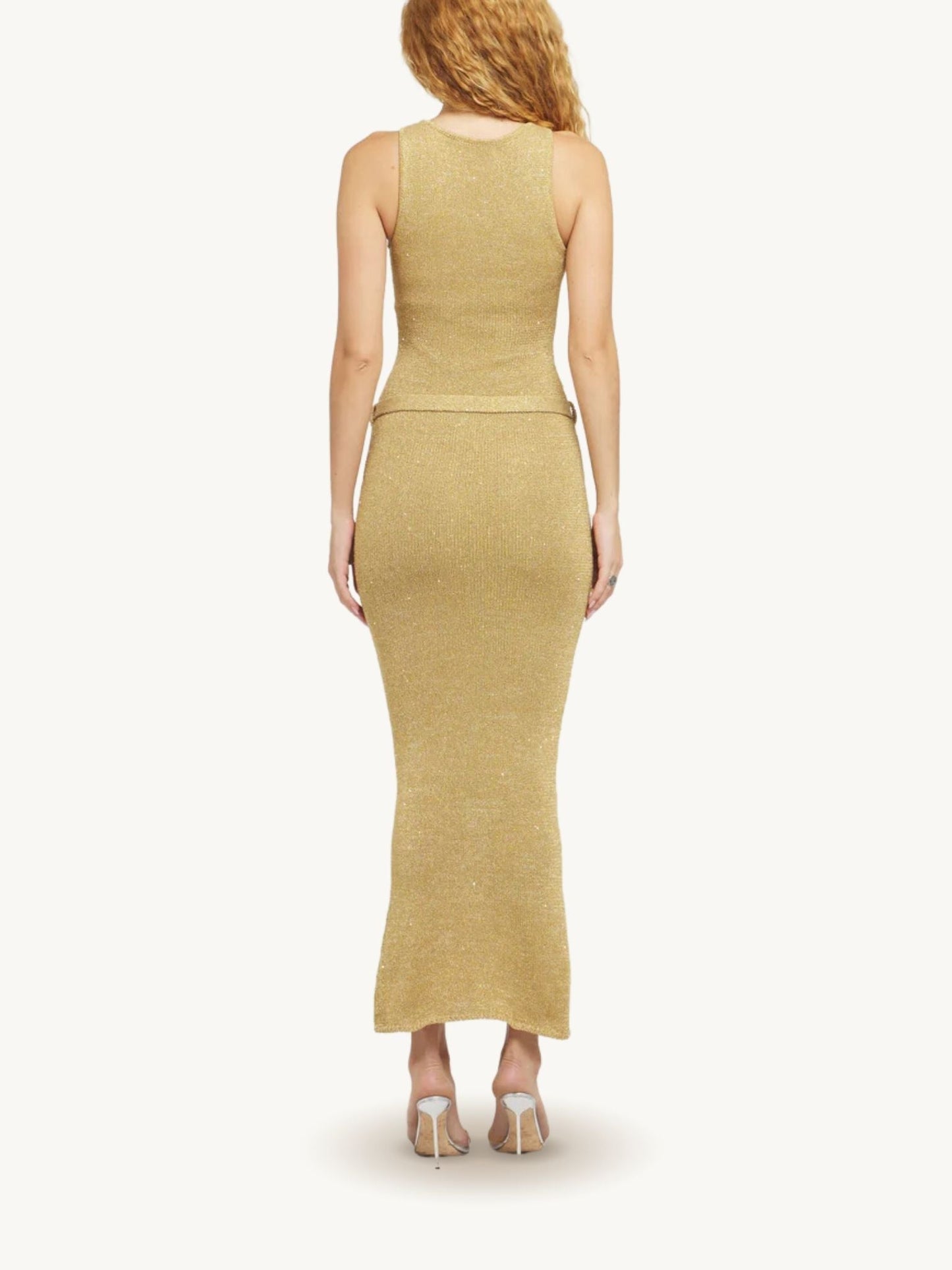Natalia Belted Dress - Gold Sequin
