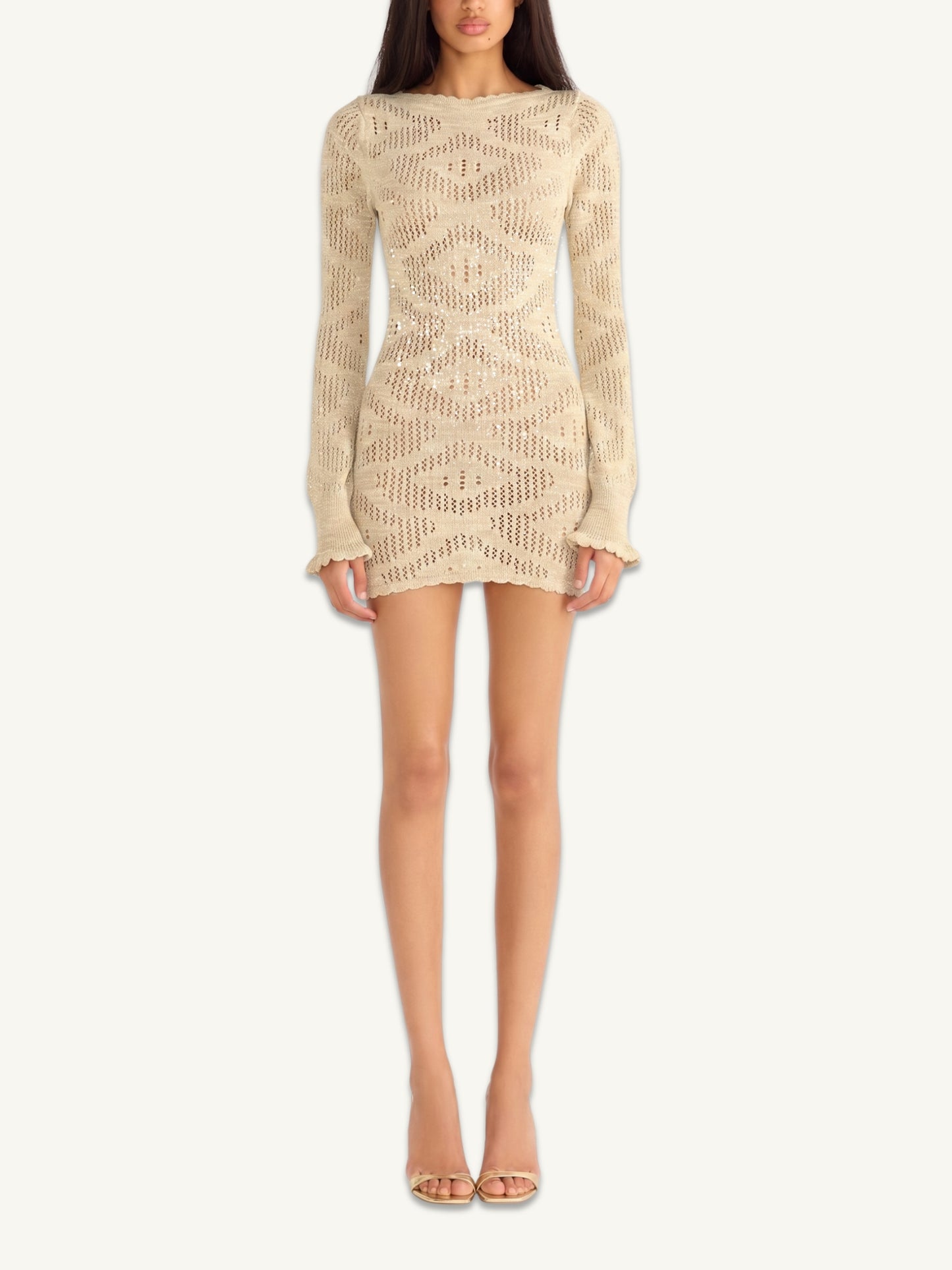 Eve Long Sleeve Mini Dress - Sand Shimmer