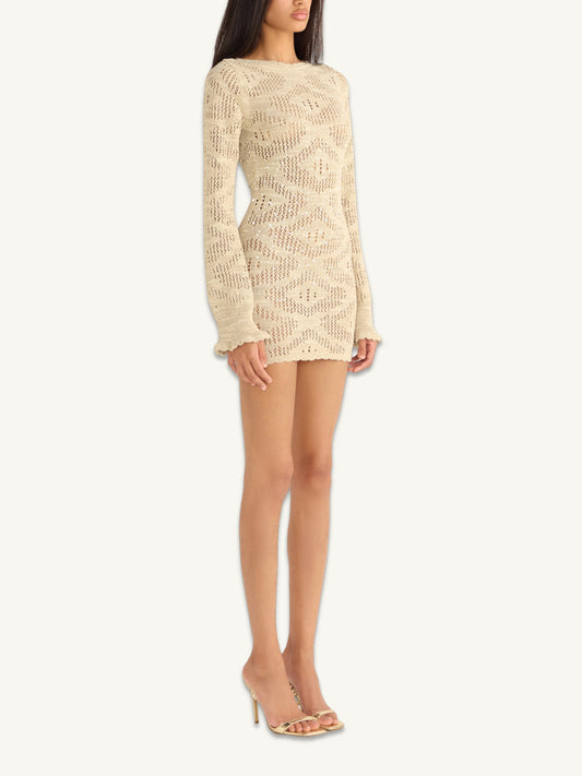 Eve Long Sleeve Mini Dress - Sand Shimmer