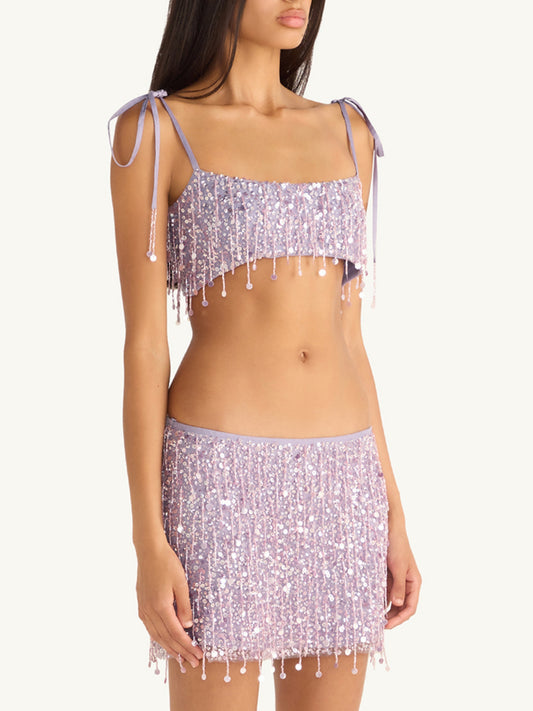 Yasmin Hand Beaded Tie Bralette - Orchid
