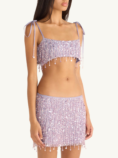 Yasmin Hand Beaded Mini Skirt - Orchid