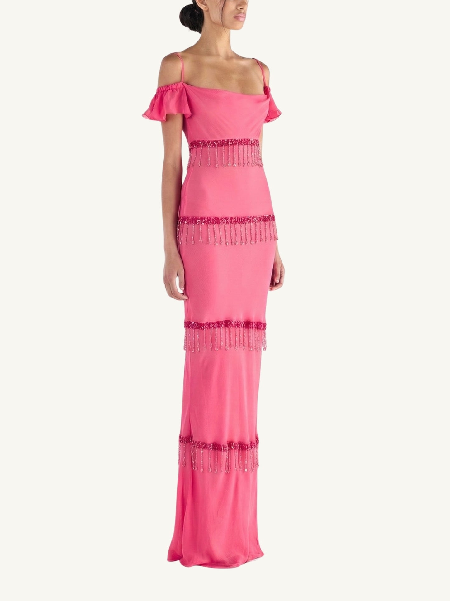 Layla Hand Beaded Gown - Geranium