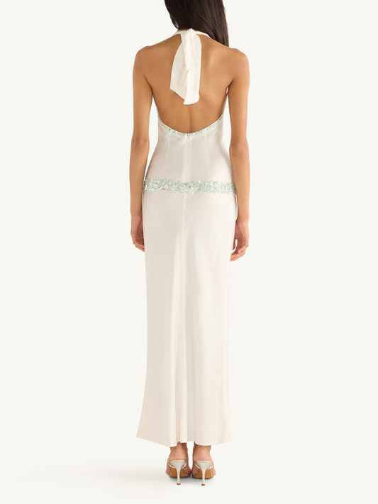 Celine Hand Beaded Dress - Salt/Swimming Pool Blue