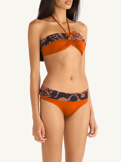 Lola Knitted Bikini Top - Burnt Orange/Black