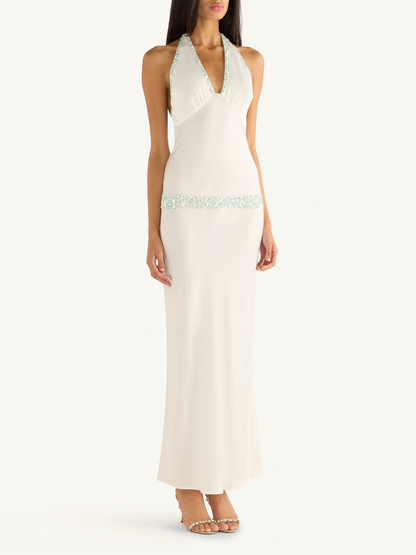 Celine Hand Beaded Dress - Salt/Swimming Pool Blue