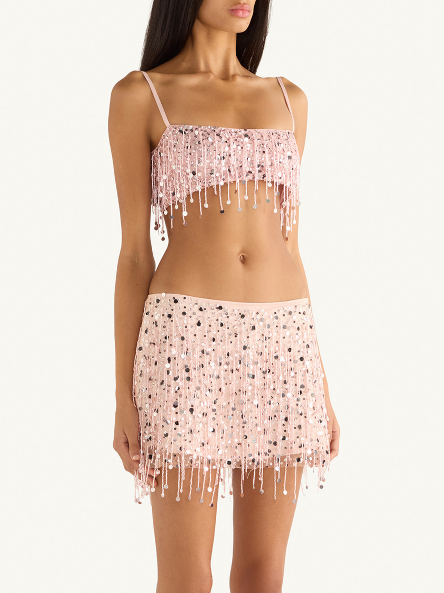 Yasmin Hand Beaded Mini Skirt - Blush Pink