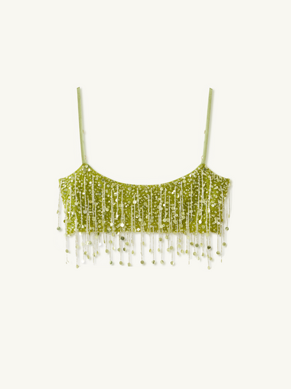 Yasmin Hand Beaded Bralette - Chartreuse