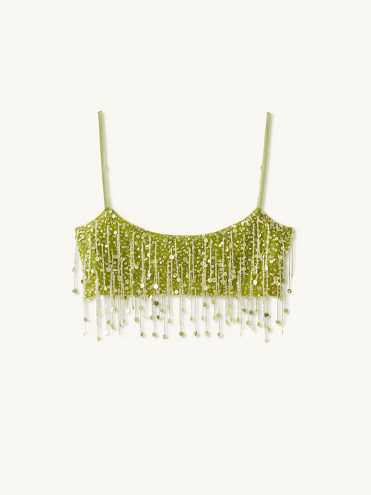 Yasmin Hand Beaded Bralette - Chartreuse