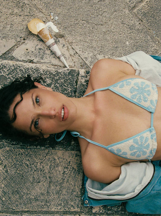 Lio Jaquard Bikini Top - Salt/Sky Blue Delilah Sequin