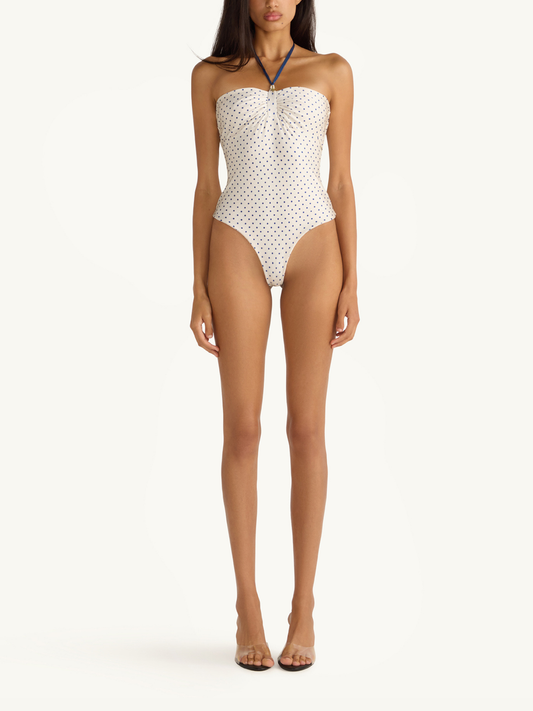 Alana Halter One-Piece - Navy Polka