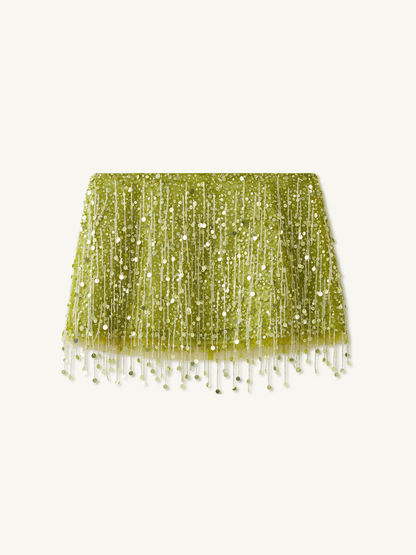 Yasmin Hand Beaded Mini Skirt - Chartreuse