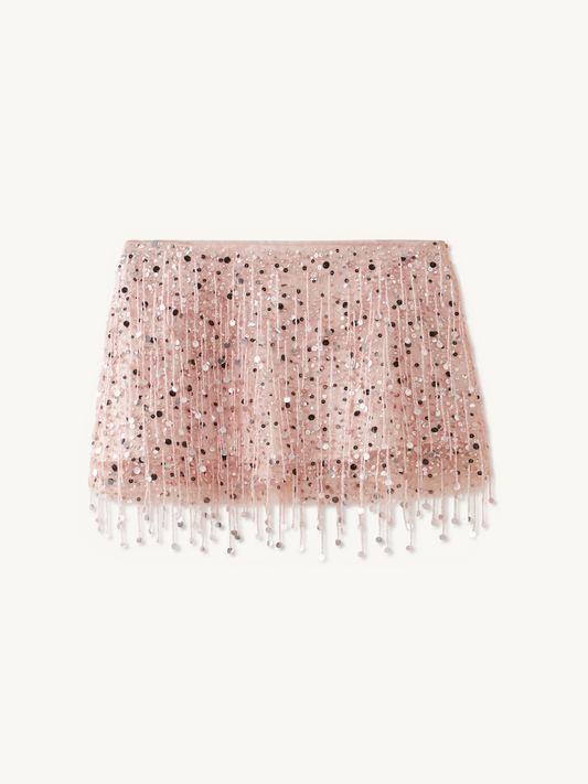 Yasmin Hand Beaded Mini Skirt - Blush Pink