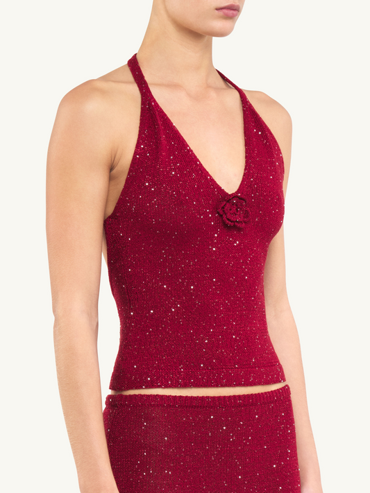 Daphne Halter Top - Wine Sequin