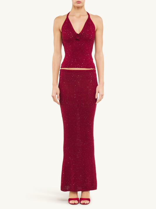 Daphne Halter Top - Wine Sequin
