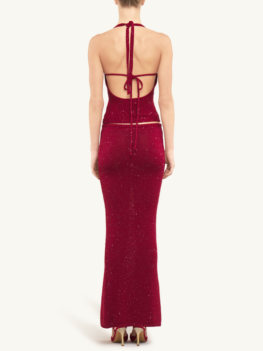 Daphne Halter Top - Wine Sequin