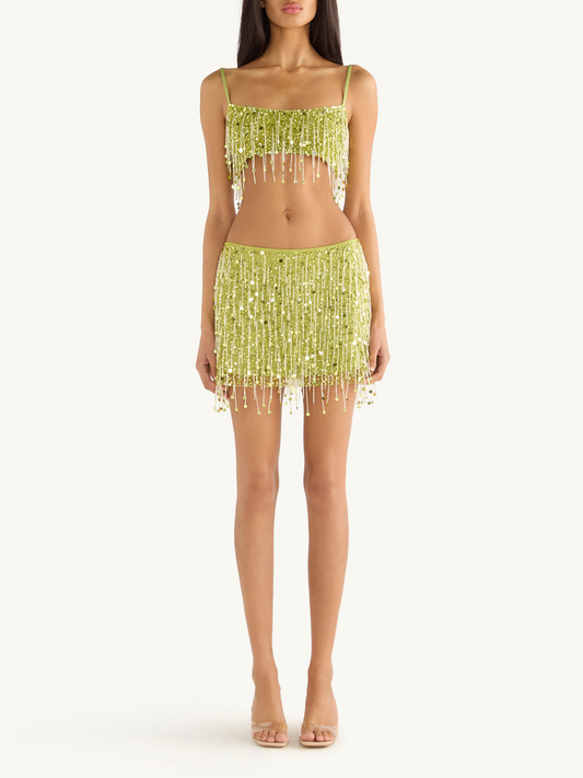 Yasmin Hand Beaded Bralette - Chartreuse