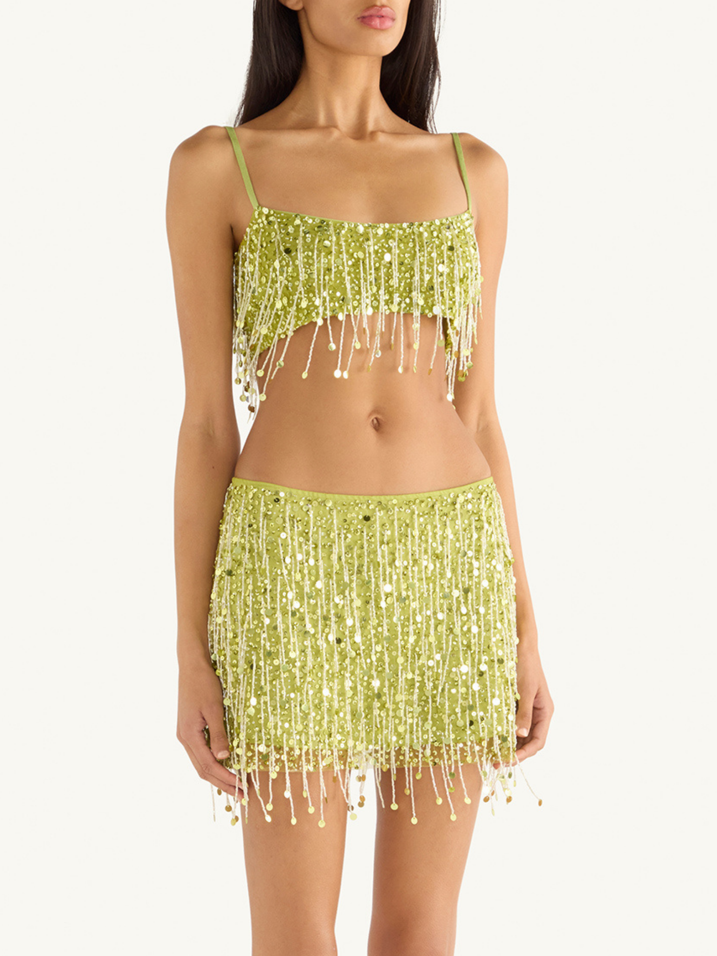 Yasmin Hand Beaded Bralette - Chartreuse